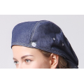 Denim cotton beret with woven label